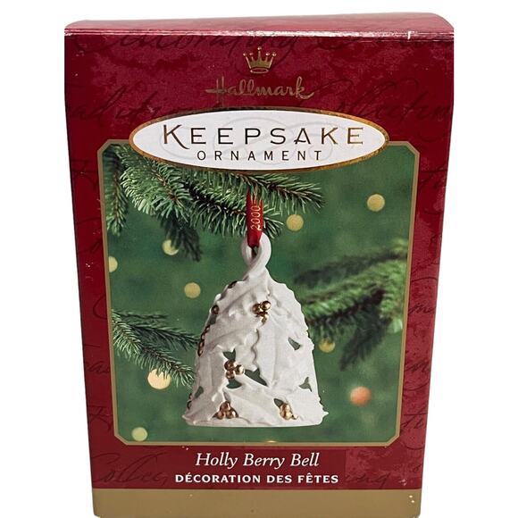 Hallmark HOLLY BERRY BELL ORNAMENT 2000 Millennium Edition Porcelain & Gold BOX - Picture 3 of 6